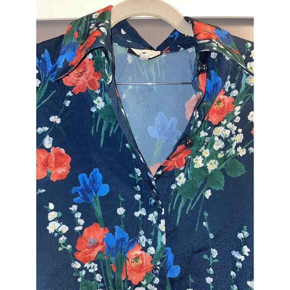 Tuckernuck Blouse Jade Blooms Farris Button Up Top Glass Button Black Tie S - Picture 4 of 8